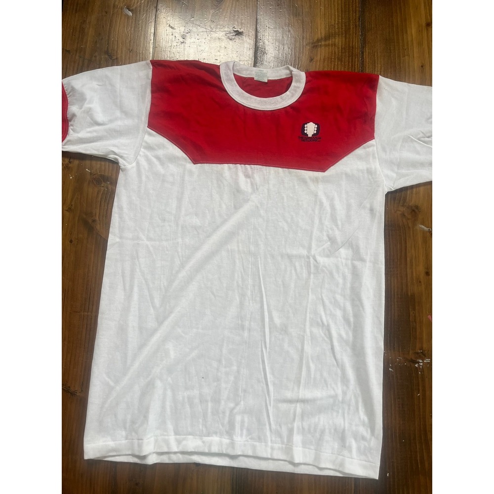 Vintage 80s The Nashville Network TNN T-Shirt Red White Western Yoke Mens Large